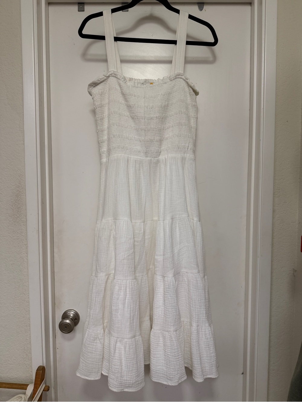 C&C California white smocked cotton gauze tiered midi sundress - size m